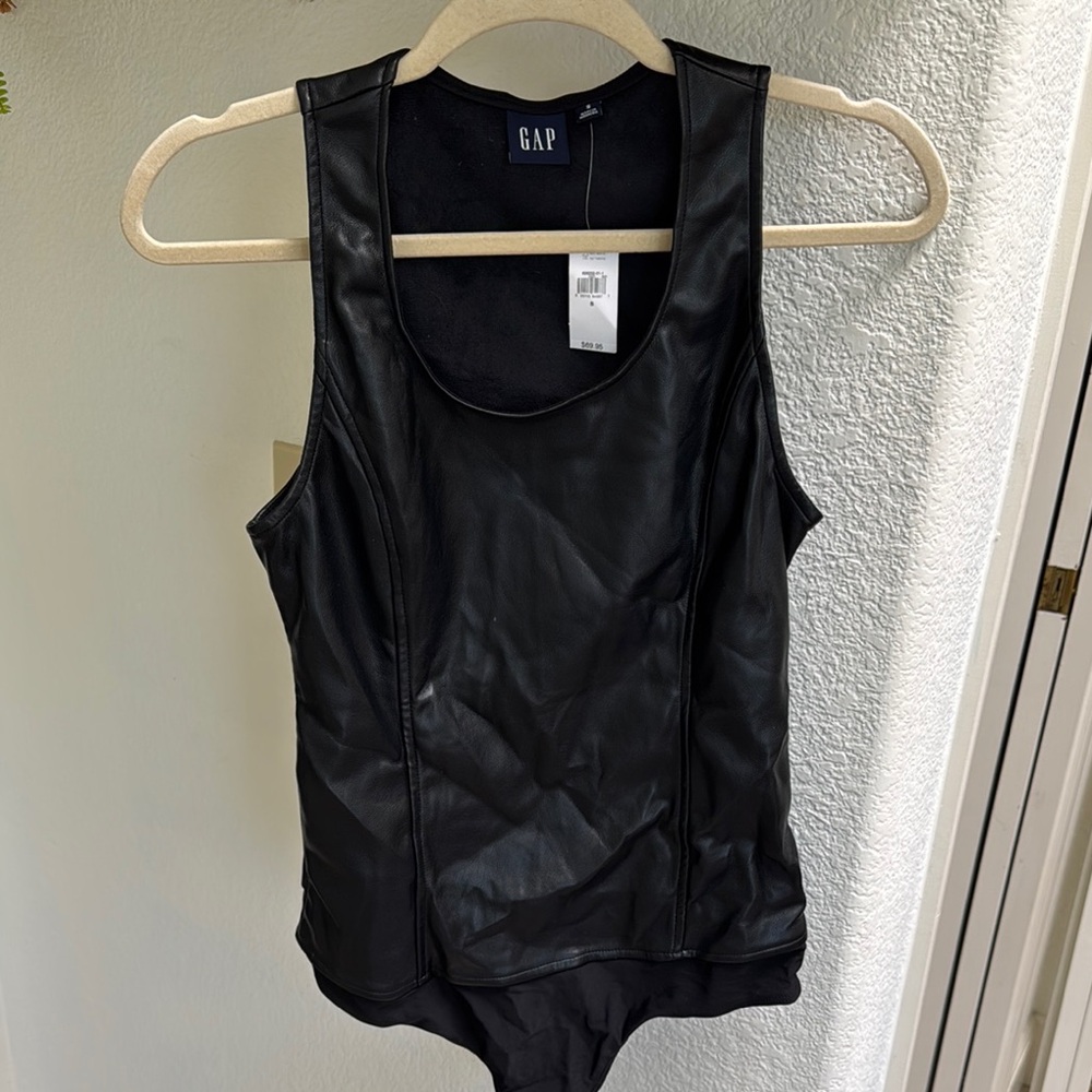 GAP Women's Black Faux Leather Bodysuit